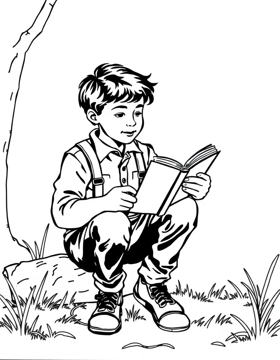 (Missouri) A child reading Mark Twain's "Tom Sawyer"