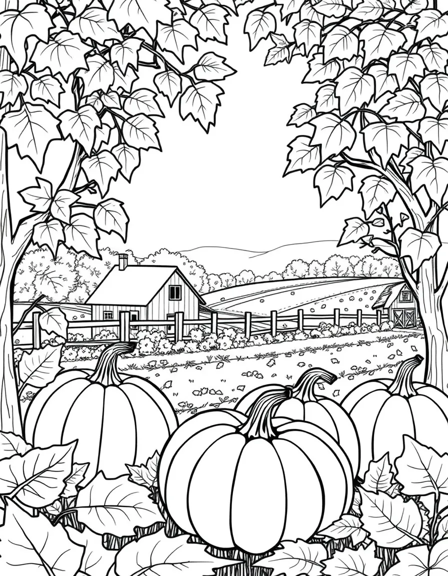 (Missouri) Fall leaves and pumpkins in a Missouri farm scene