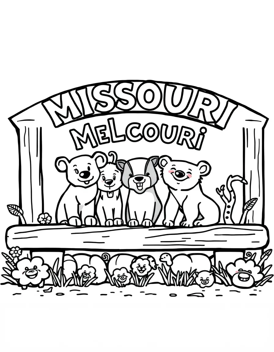 (Missouri) A Missouri welcome sign with smiling animals