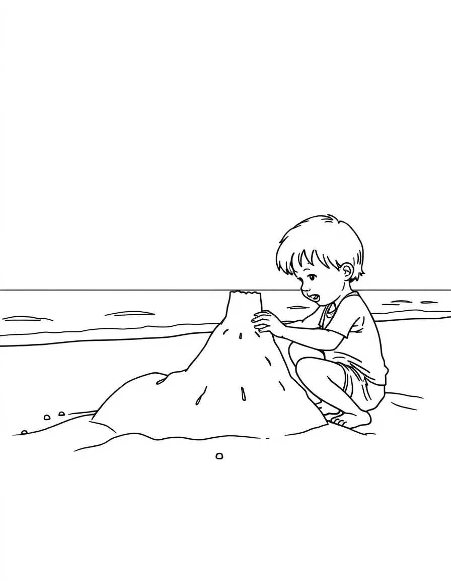 (North Carolina) A child building a sandcastle on the Outer Banks