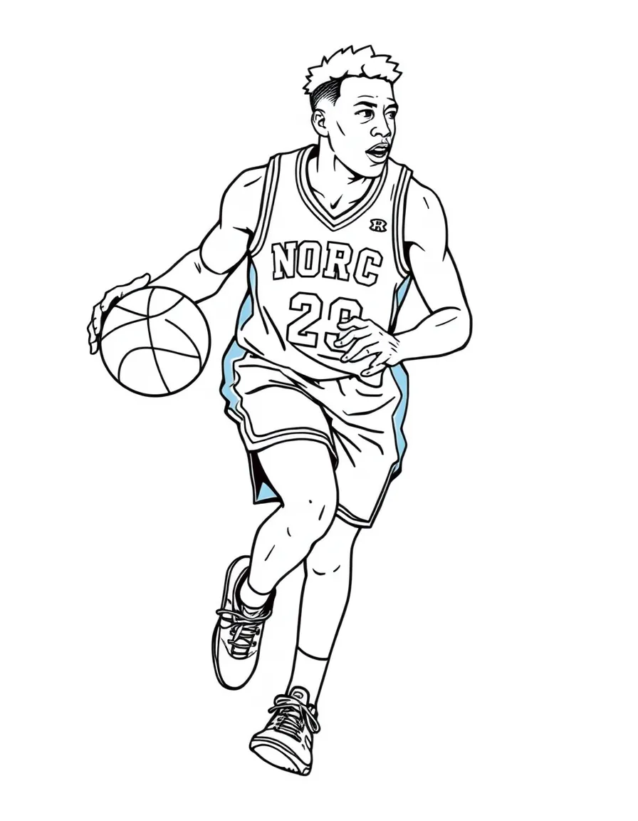 (North Carolina) UNC Tar Heels basketball player dribbling