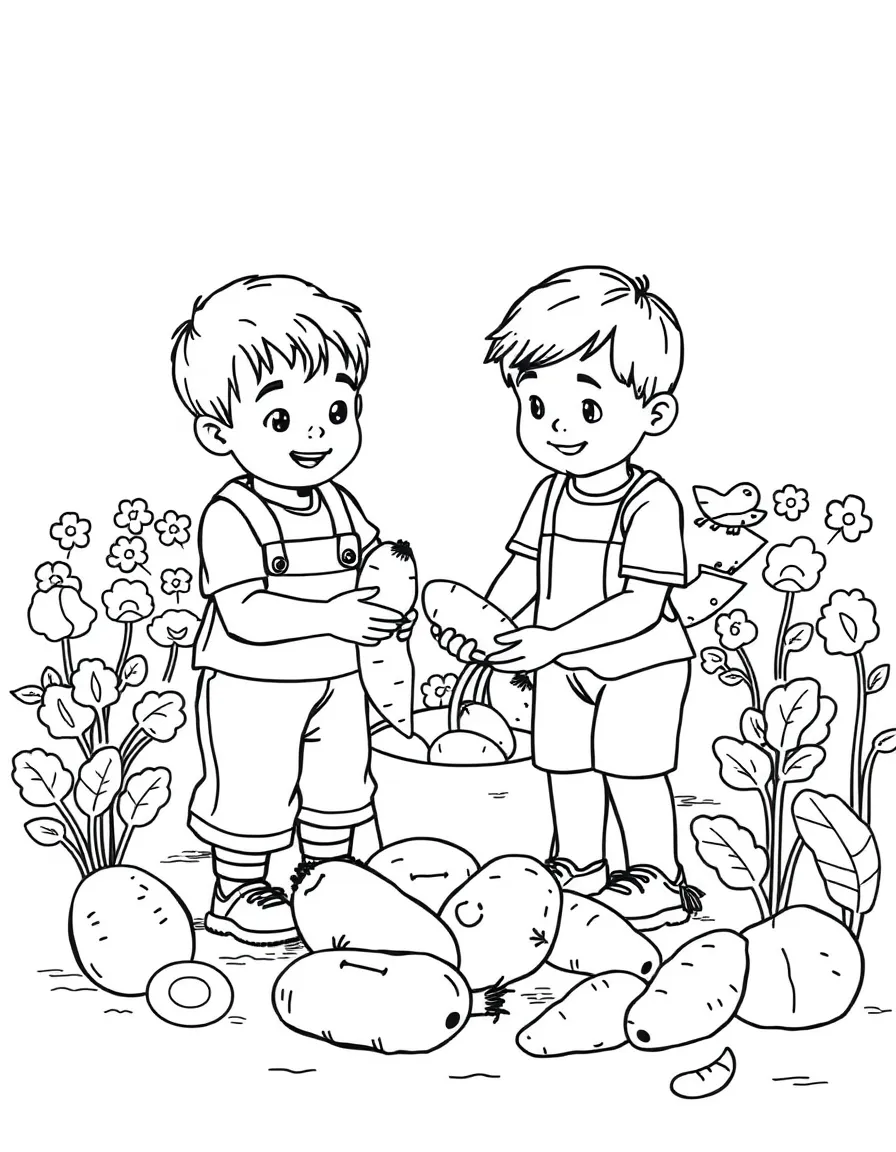 (North Carolina) Children picking sweet potatoes (state vegetable)