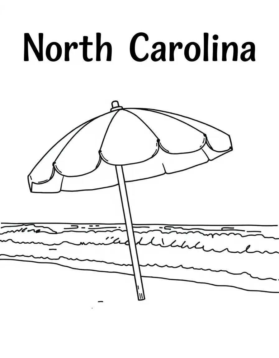 (North Carolina) A beach umbrella and waves at the coast