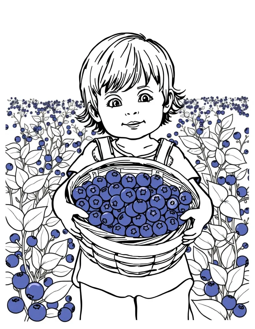 (North Carolina) A child holding a basket of blueberries