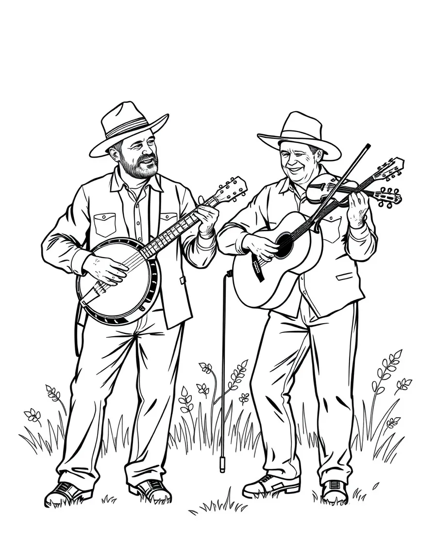 (North Carolina) Bluegrass musicians playing banjo and fiddle