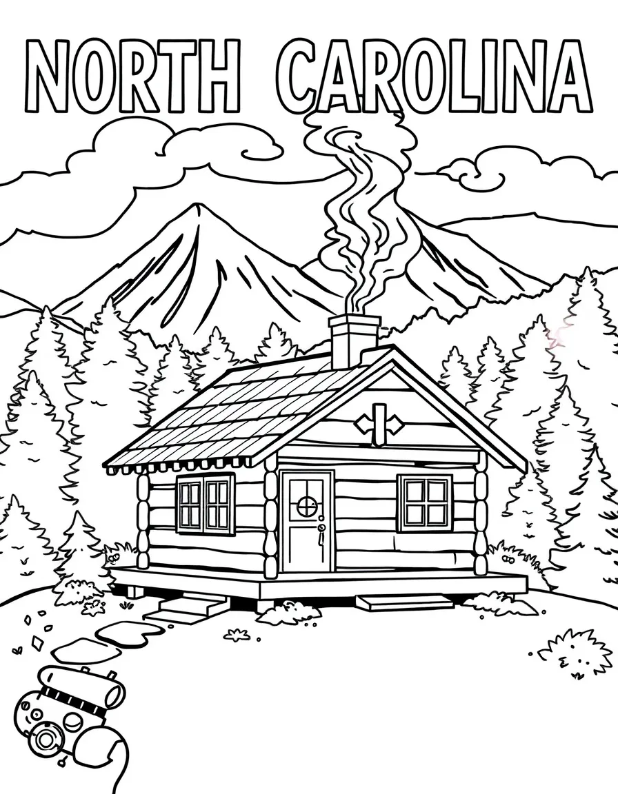 (North Carolina) A cozy mountain cabin with smoke from the chimney