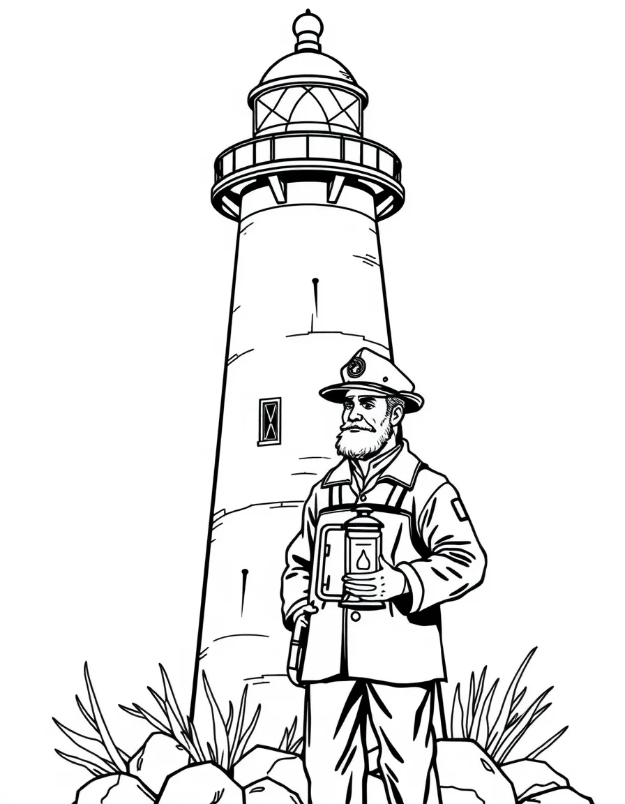(North Carolina) A lighthouse keeper with a lantern