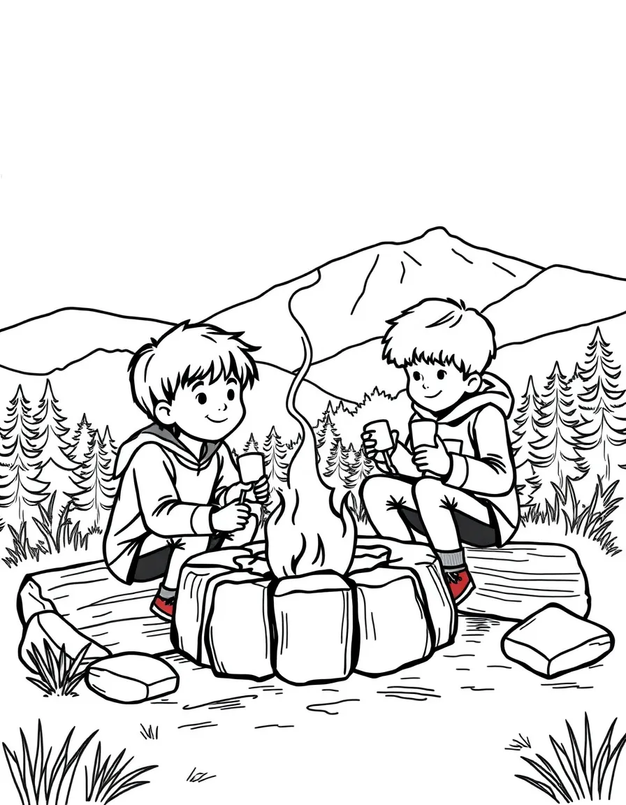 (North Carolina) Kids roasting marshmallows in the mountains