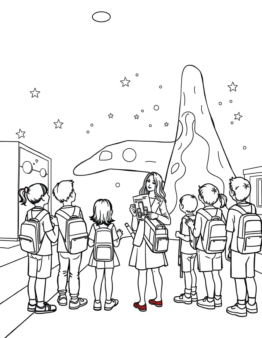 (North Carolina) A teacher and students visiting a science museum