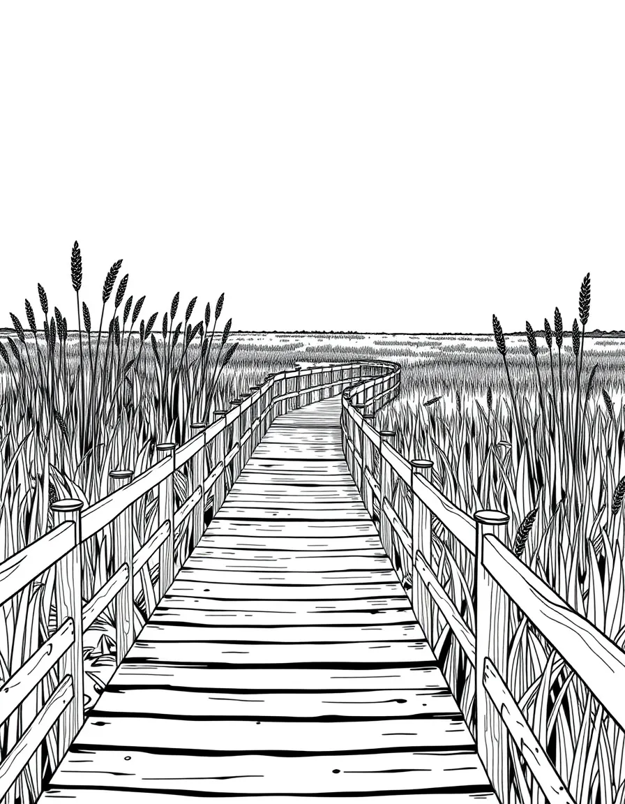 (North Carolina) A wooden boardwalk through a coastal marsh