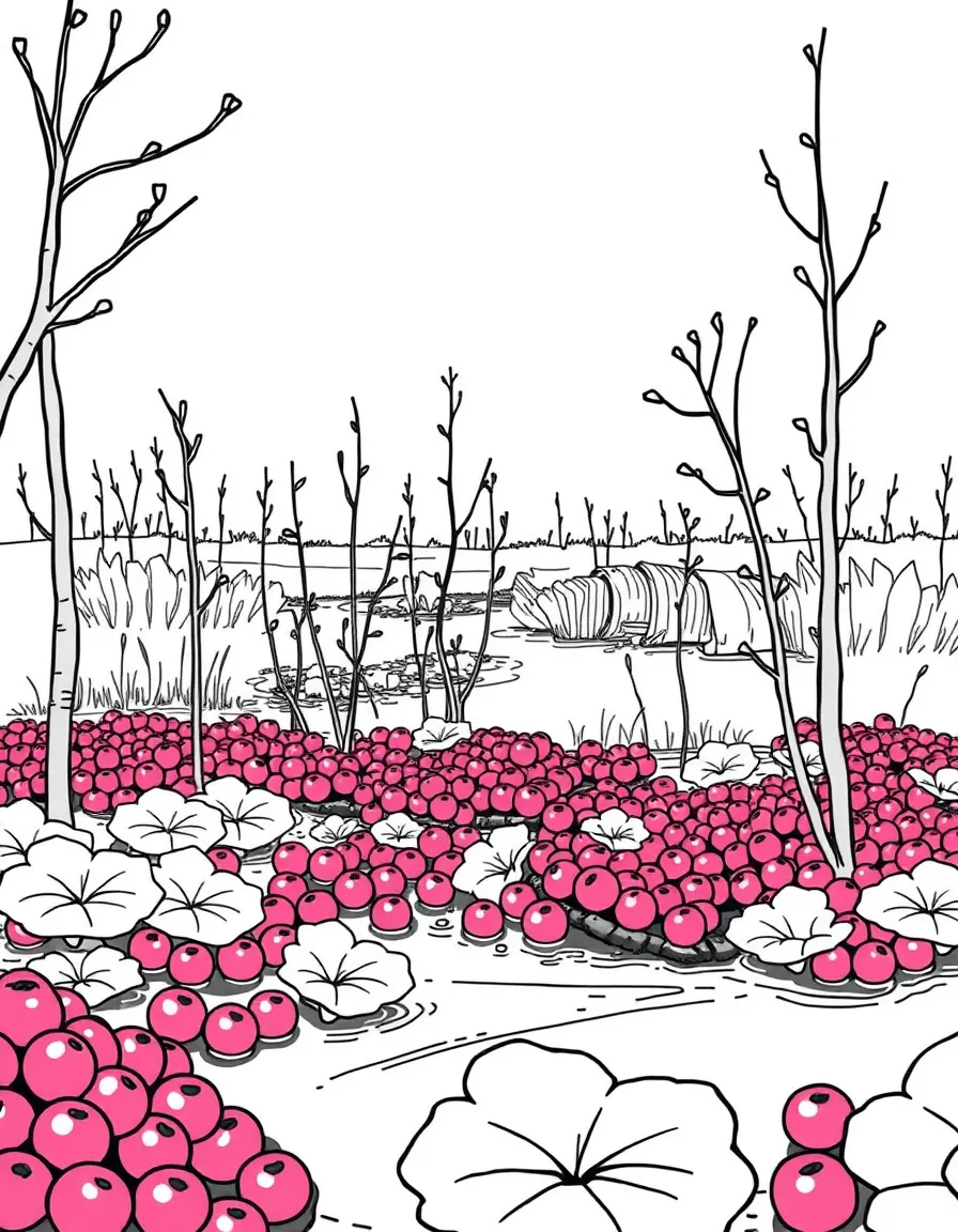 (Wisconsin) A cranberry bog with berries and water