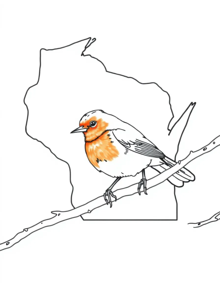 (Wisconsin) A red robin (Wisconsin state bird) on a tree branch