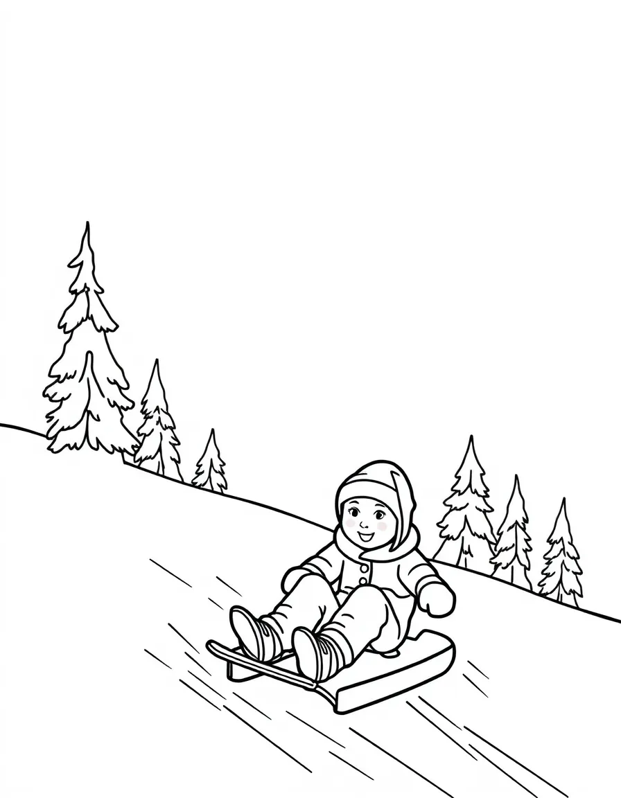(Wisconsin) A child sledding down a hill