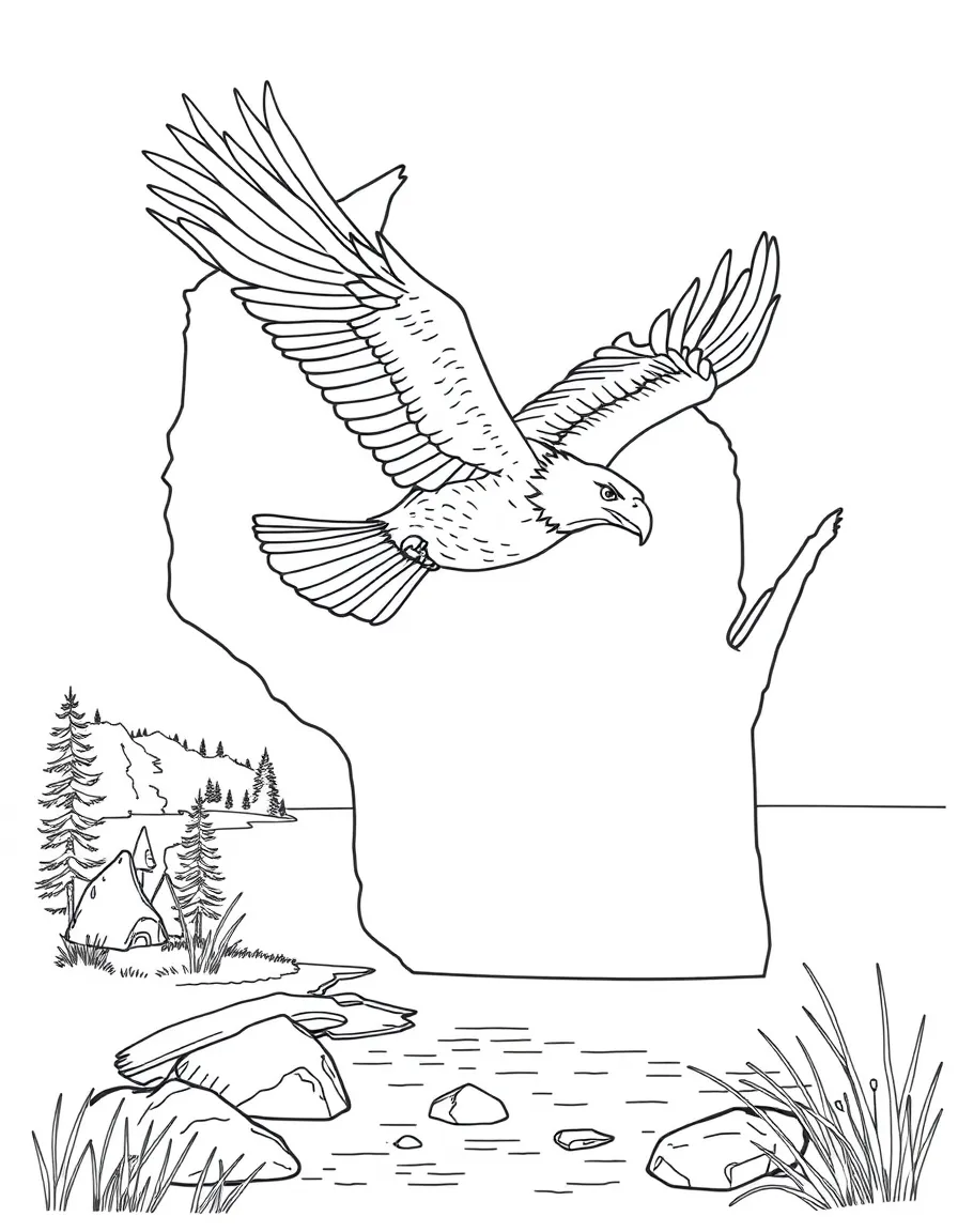 (Wisconsin) An eagle flying over a lake