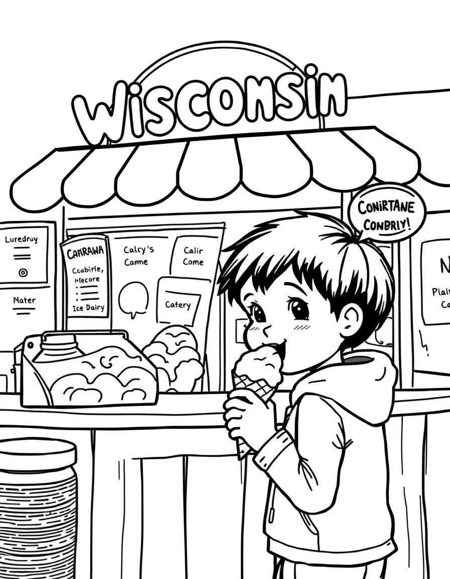 (Wisconsin) A child eating ice cream at a dairy shop