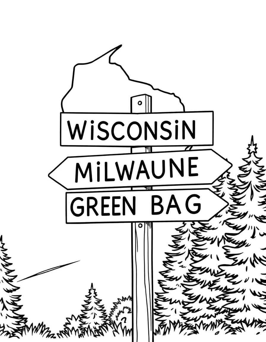 (Wisconsin) A signpost showing directions to Madison, Milwaukee, and Green Bay