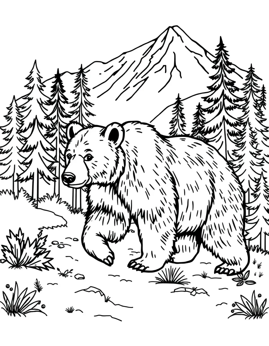 (Montana) A grizzly bear walking through a forest in Montana