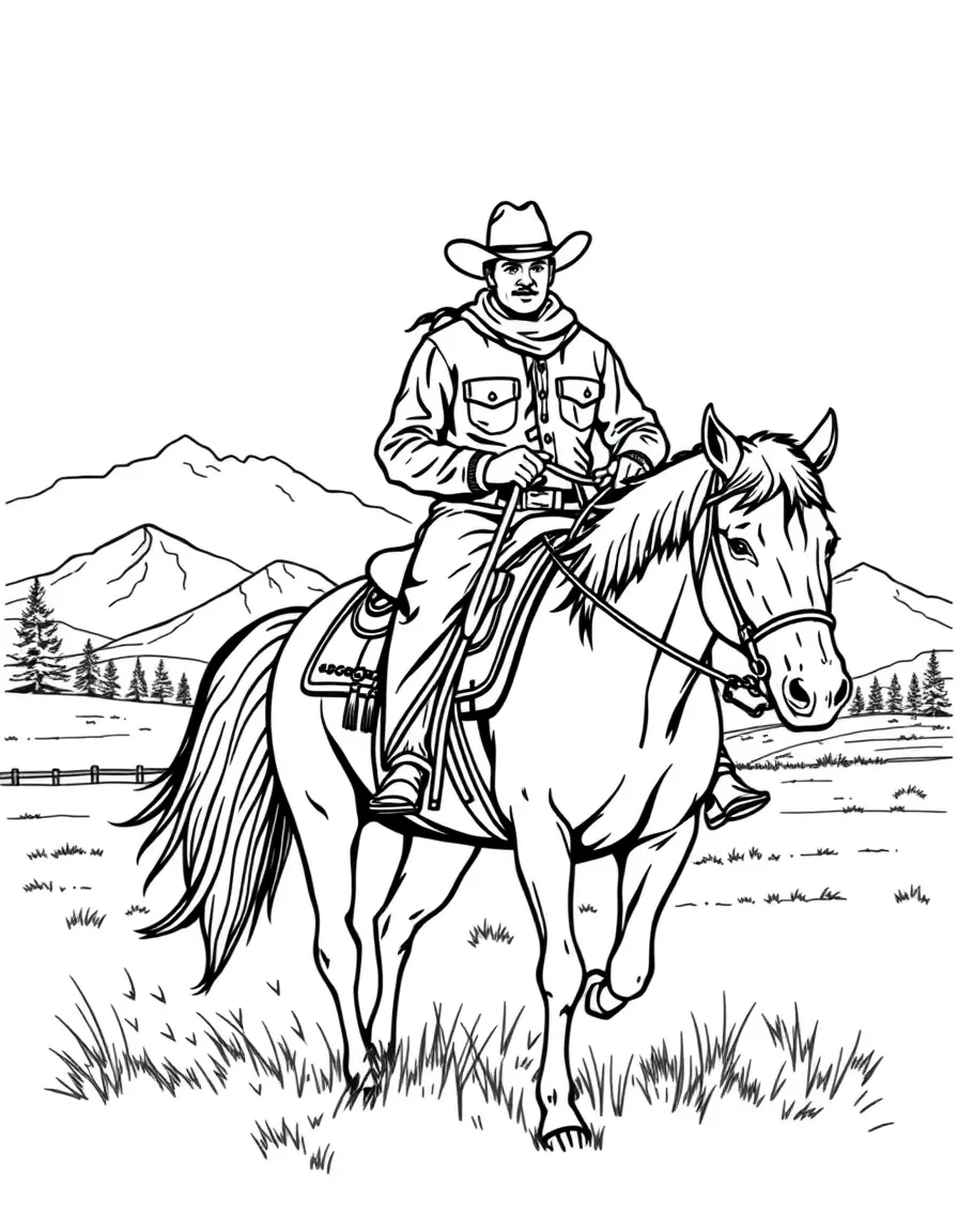 (Montana) A cowboy riding a horse on a Montana ranch
