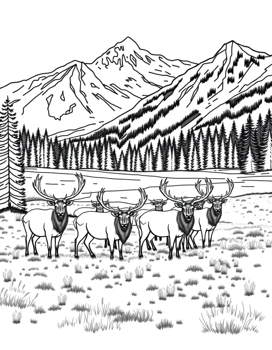 (Montana) A herd of elk in a valley