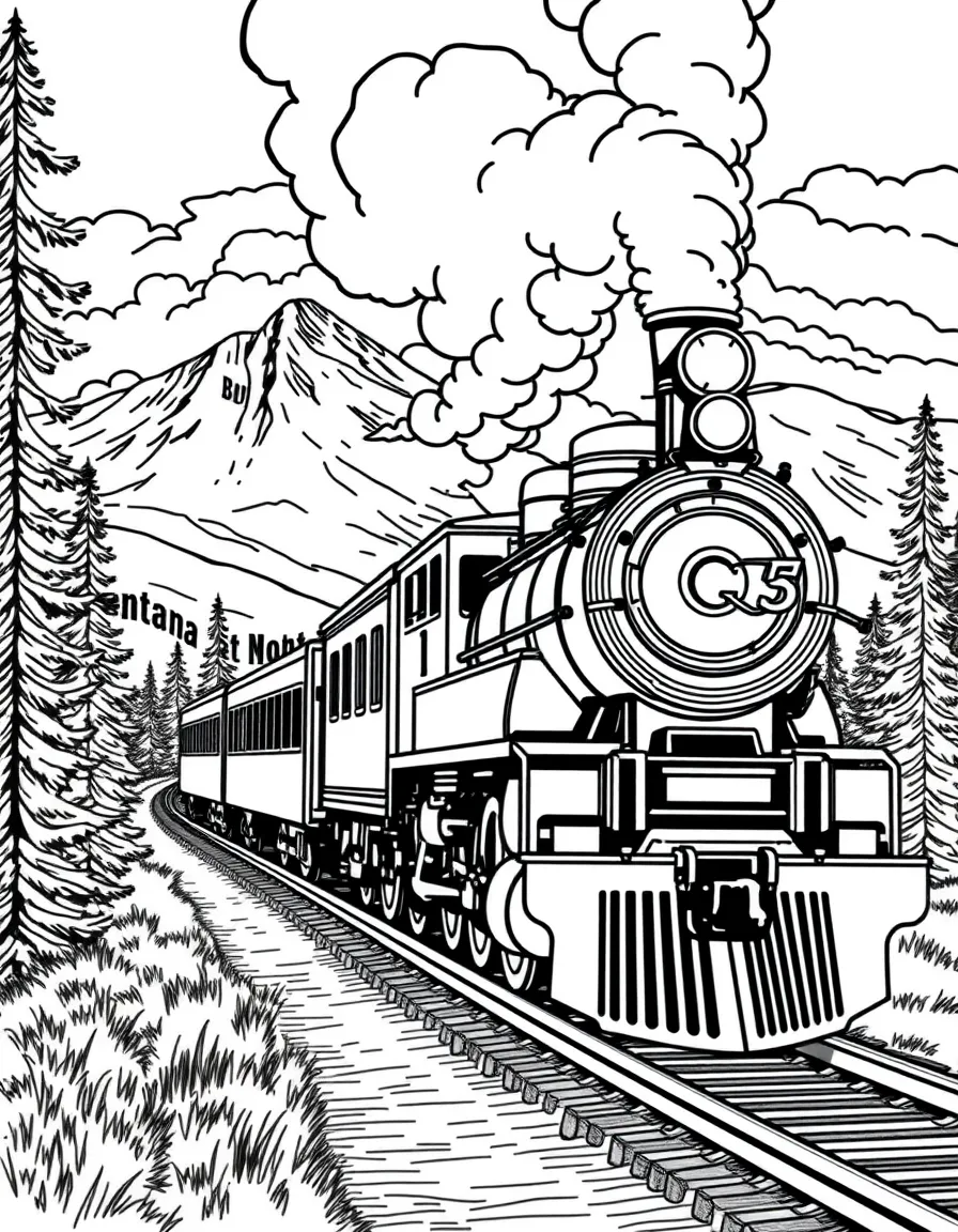 (Montana) A vintage steam train traveling through Montana
