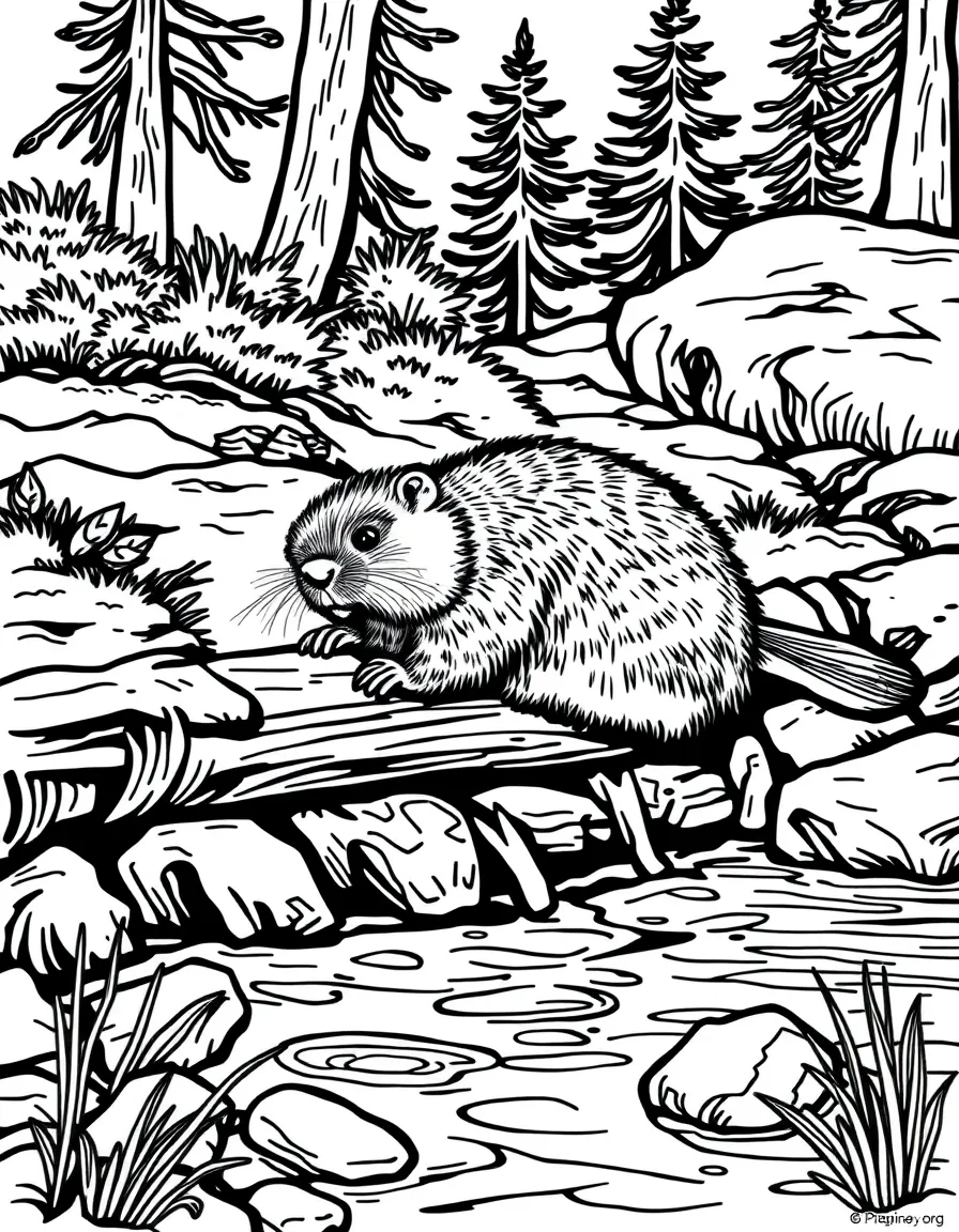 (Montana) A beaver building a dam in a Montana river