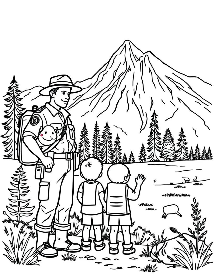 (Montana) A ranger guiding kids through a national park