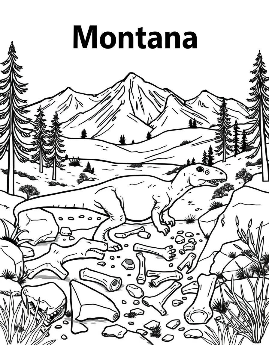 (Montana) A fossil dig site with dinosaur bones