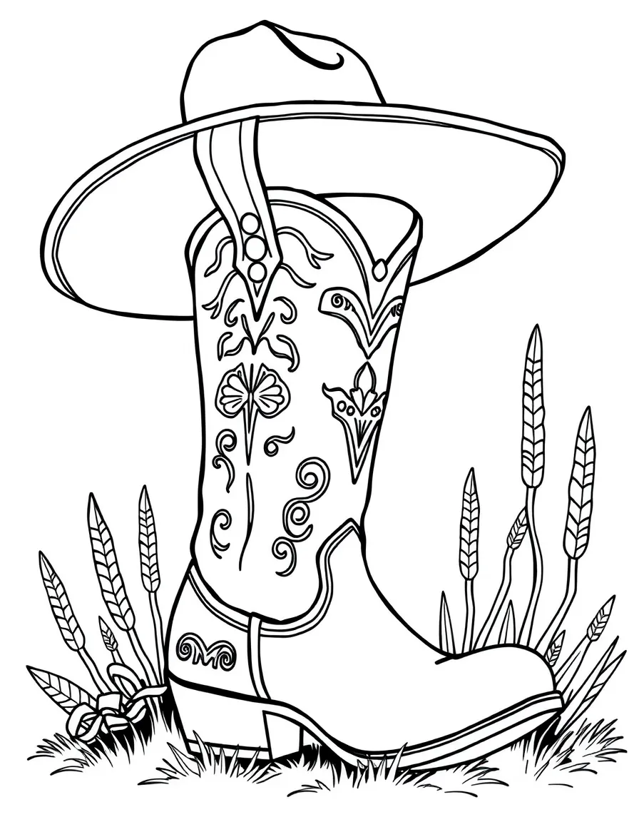 (Montana) A cowboy boot and hat with Montana designs
