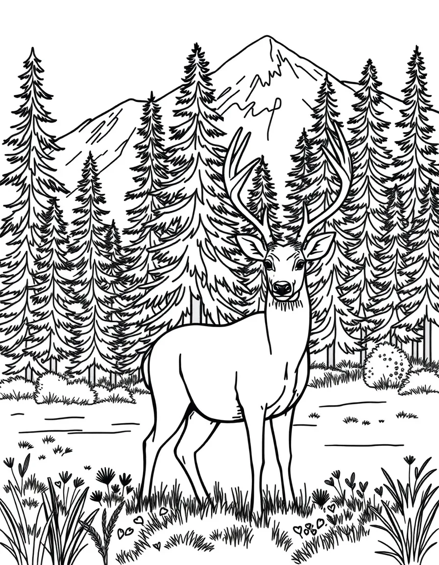 (Montana) A deer standing near a pine forest