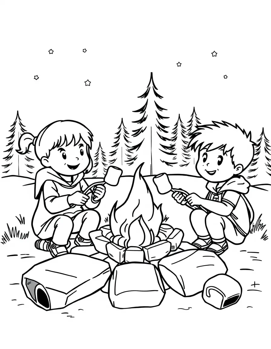 (Montana) Kids roasting marshmallows over a campfire