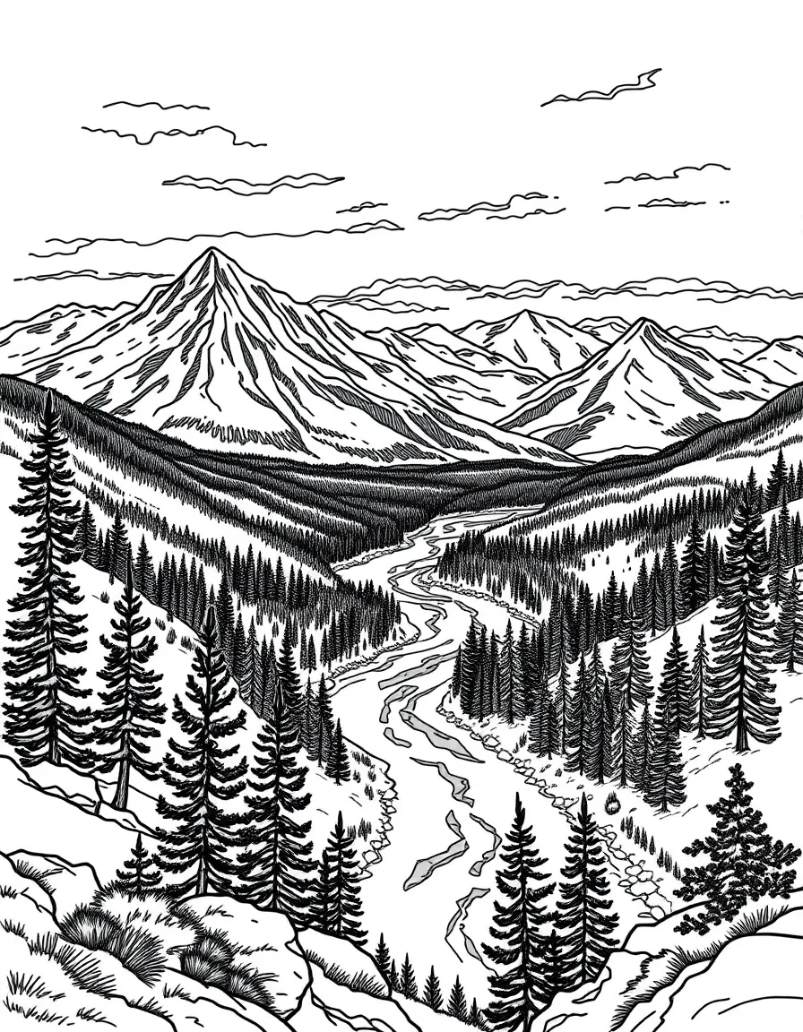 (Montana) A scenic overlook with mountains and rivers