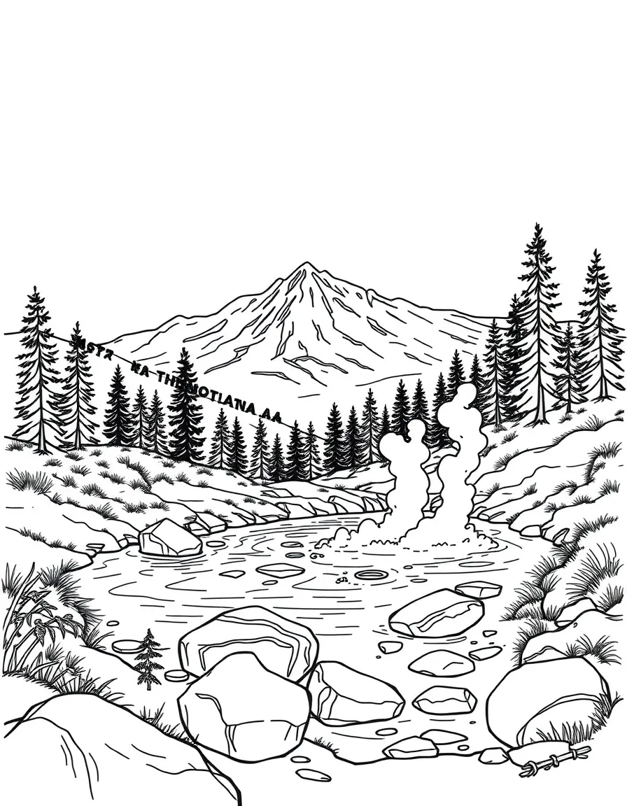 (Montana) A hot spring with steam and rocks