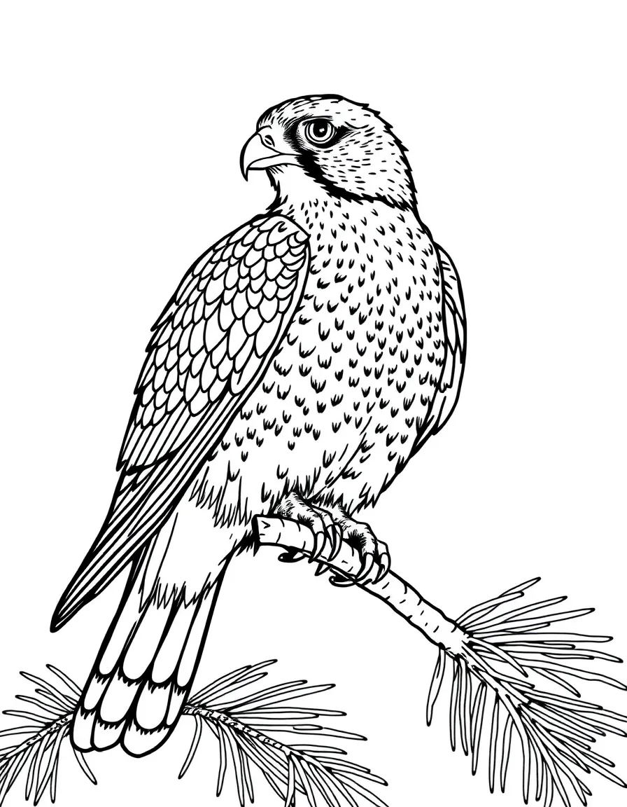 (Montana) A falcon perched on a pine branch