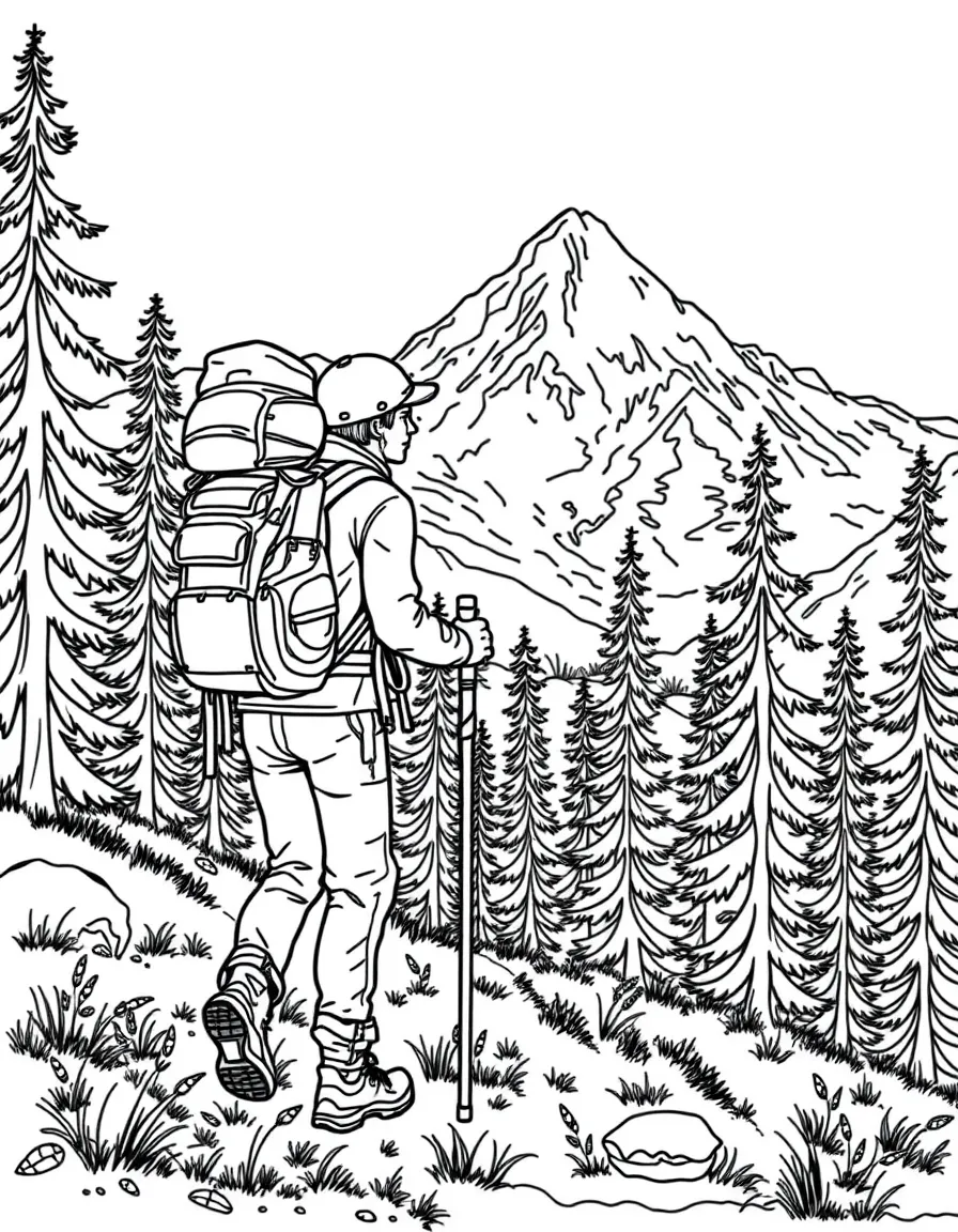 (Montana) A hiker with a backpack and walking stick