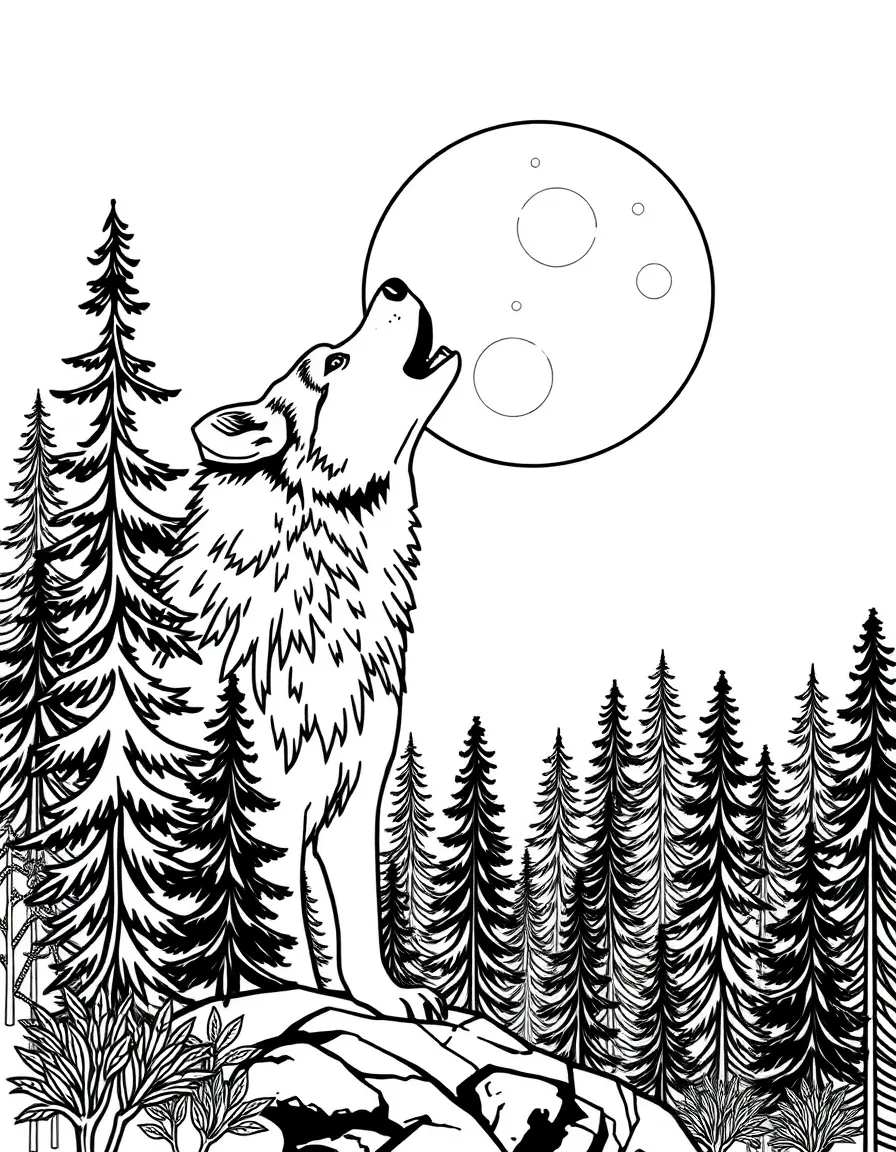 (Montana) A wolf howling at the moon in the forest