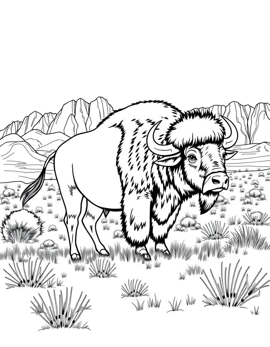 (South Dakota) A buffalo standing in Badlands National Park