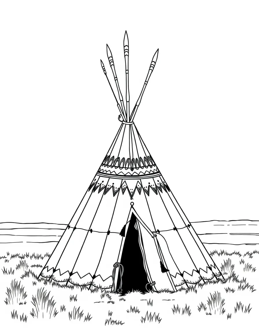 (South Dakota) A Native American tipi on the Great Plains