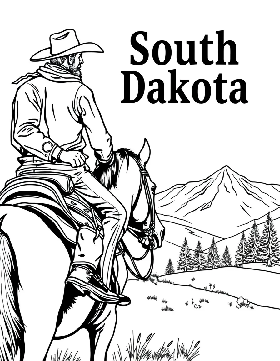 (South Dakota) A cowboy riding a horse in the Black Hills