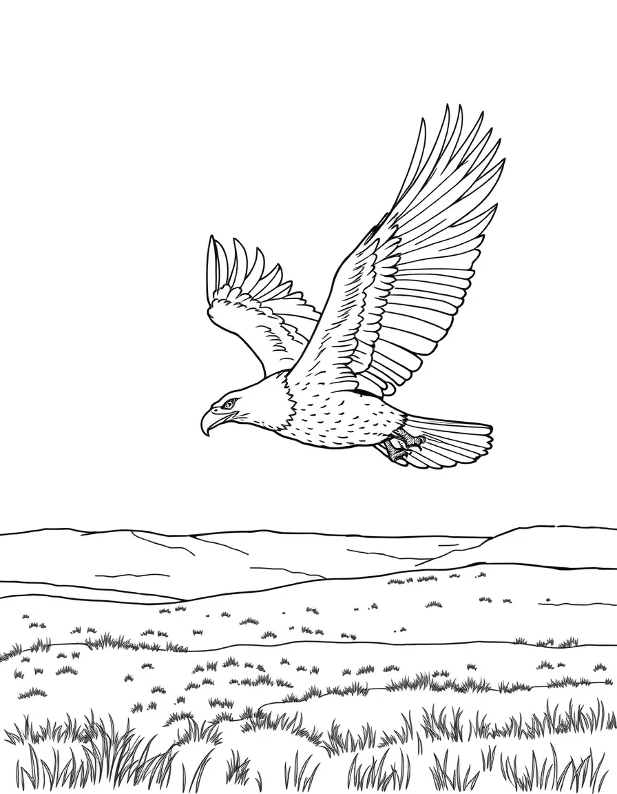 (South Dakota) A bald eagle flying over the plains