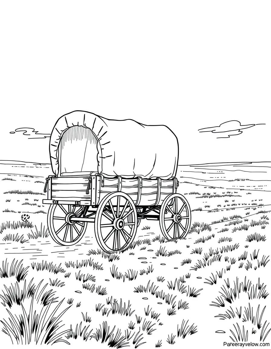 (South Dakota) A covered wagon on a prairie trail