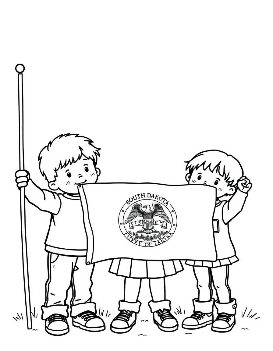 (South Dakota) Children holding the South Dakota flag