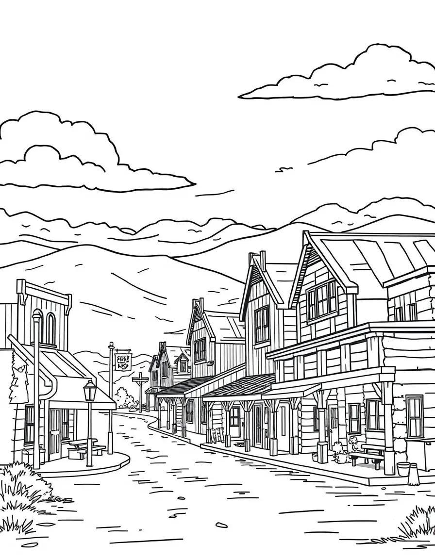 (South Dakota) A Western-style town with wooden buildings