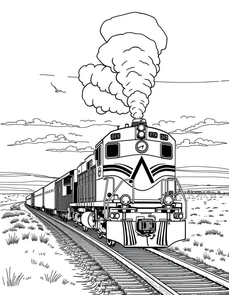 (South Dakota) A railroad train crossing the plains