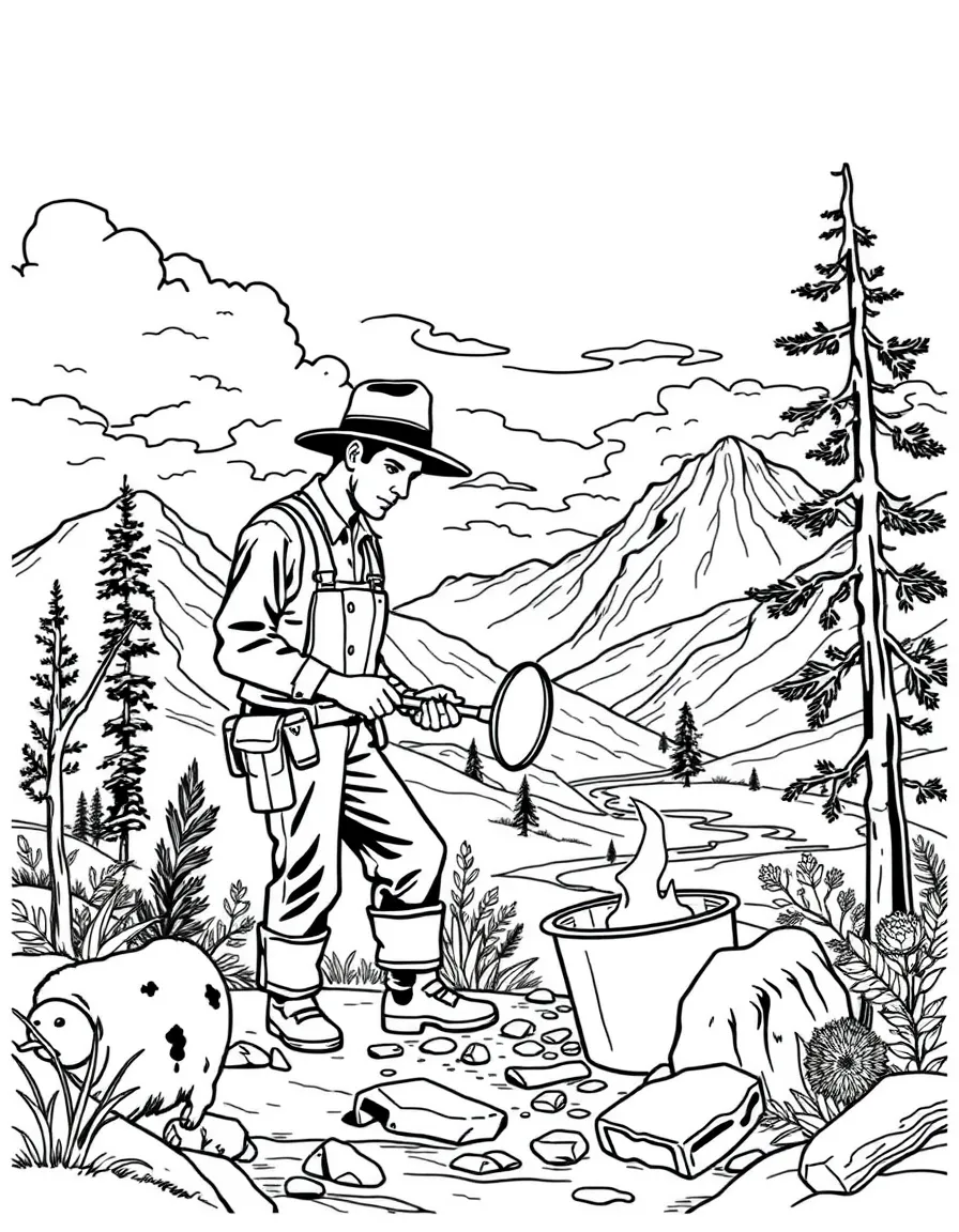 (South Dakota) A miner panning for gold in the Black Hills