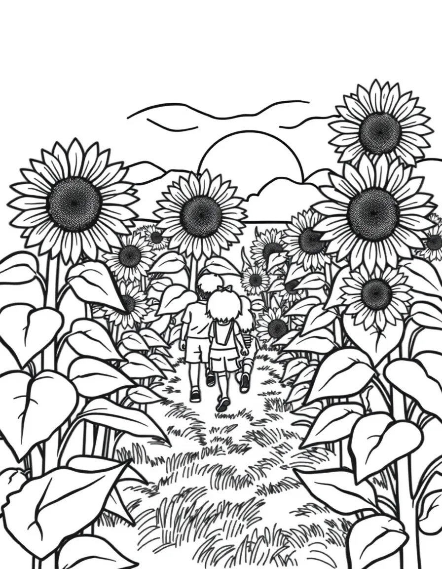 (South Dakota) A sunflower maze with kids walking inside