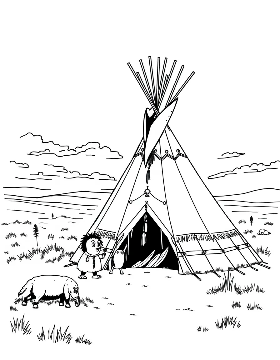 (South Dakota) A Lakota Sioux teepee village