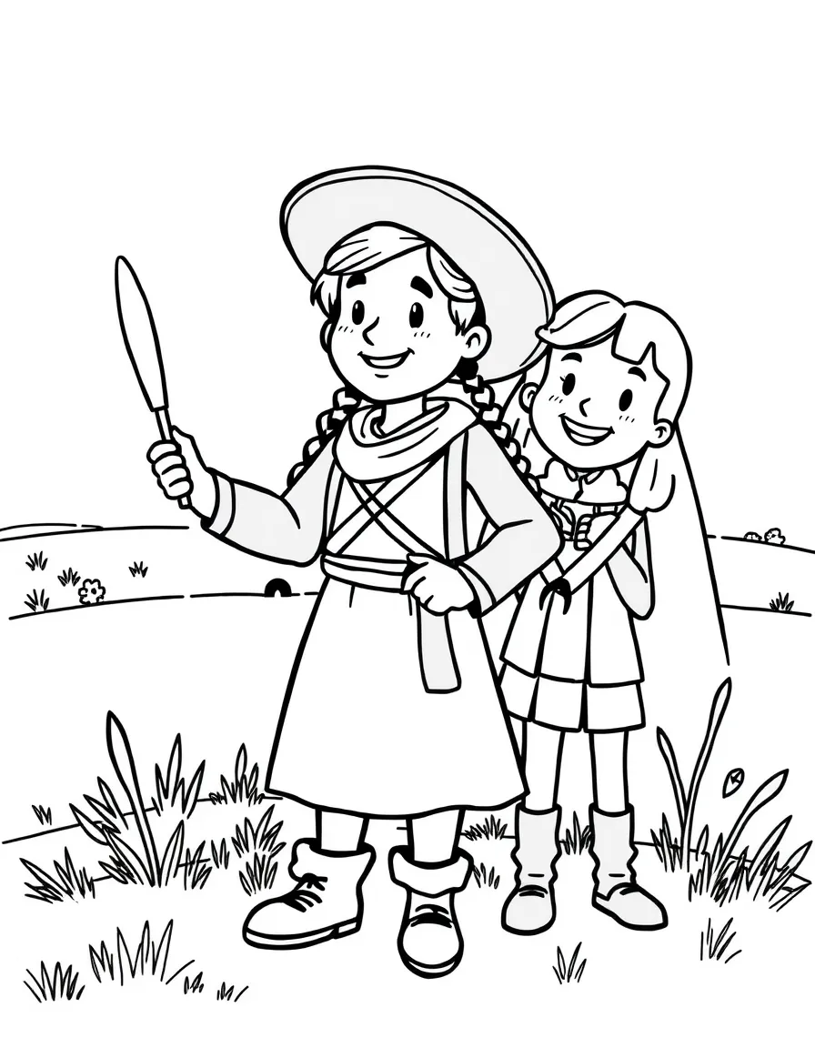 (South Dakota) A cheerful cartoon of Lewis and Clark