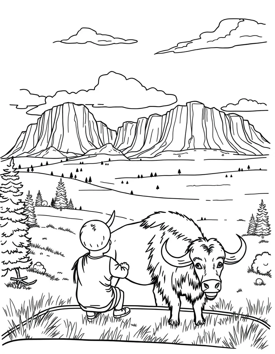 (South Dakota) Kids watching buffalo during a park drive
