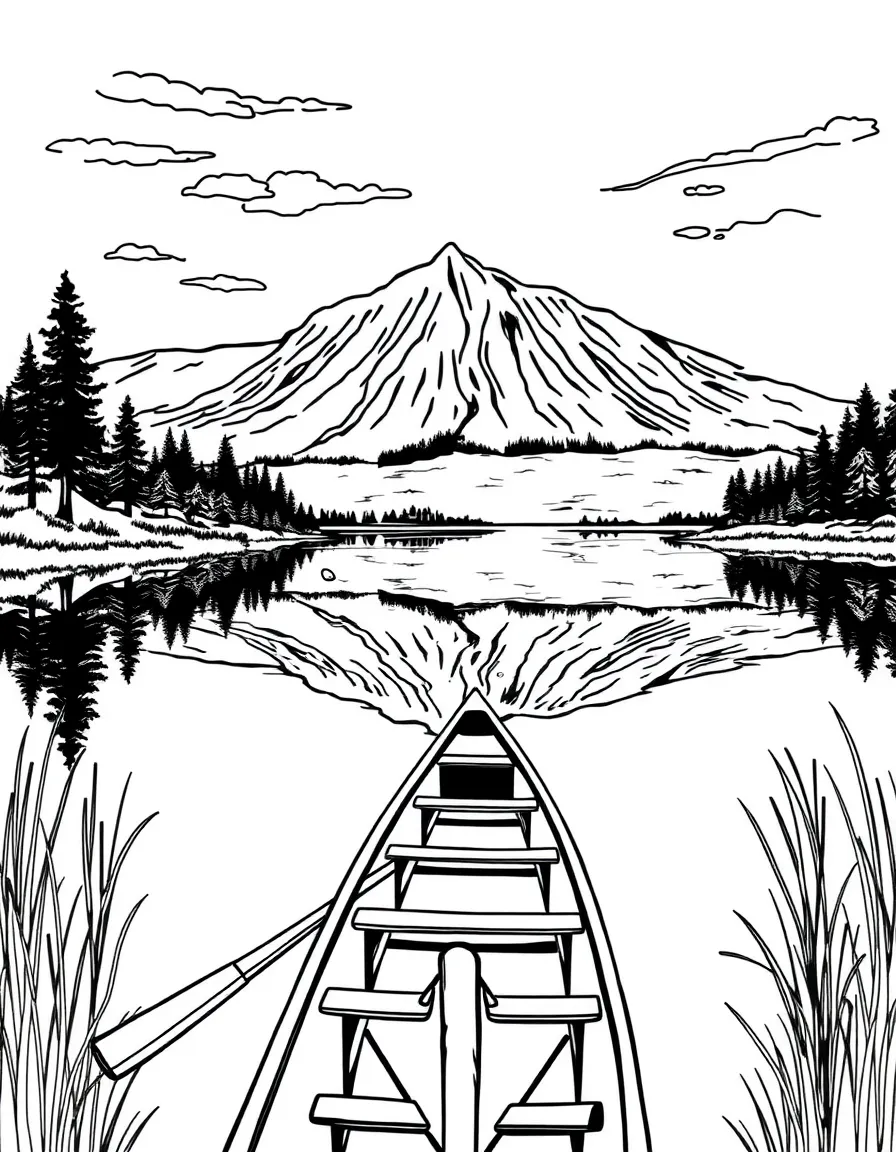 (South Dakota) A peaceful lake scene with a canoe