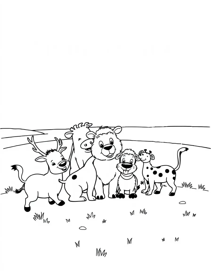(South Dakota) A cartoon of South Dakota animals playing together